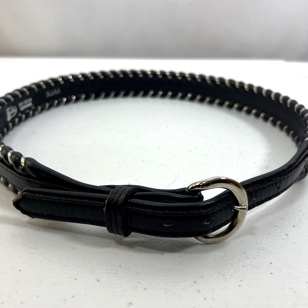 Justin Women's Top Grain Cowhide Black  Silver Whipstitch Belt Removable Buckle